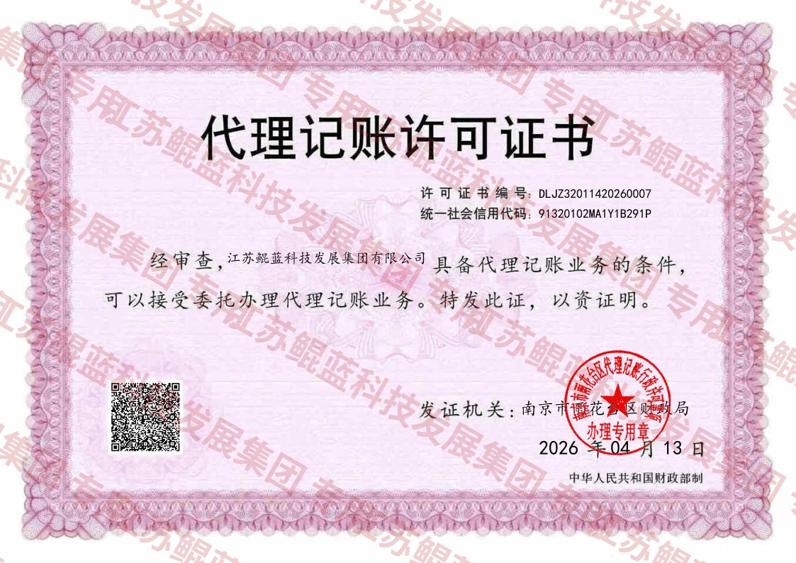 代理记账许可证书 DLJZ32011420260007
